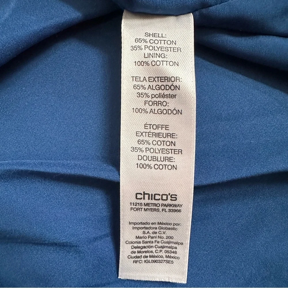 Chico's Women‎ Modern Textured Jacket Blue Gold Buttons Medium 8 EUC Luxe Preppy